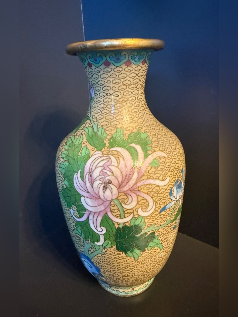 Vintage Cloisonnรฉ Enamel Floral Vase 9โ